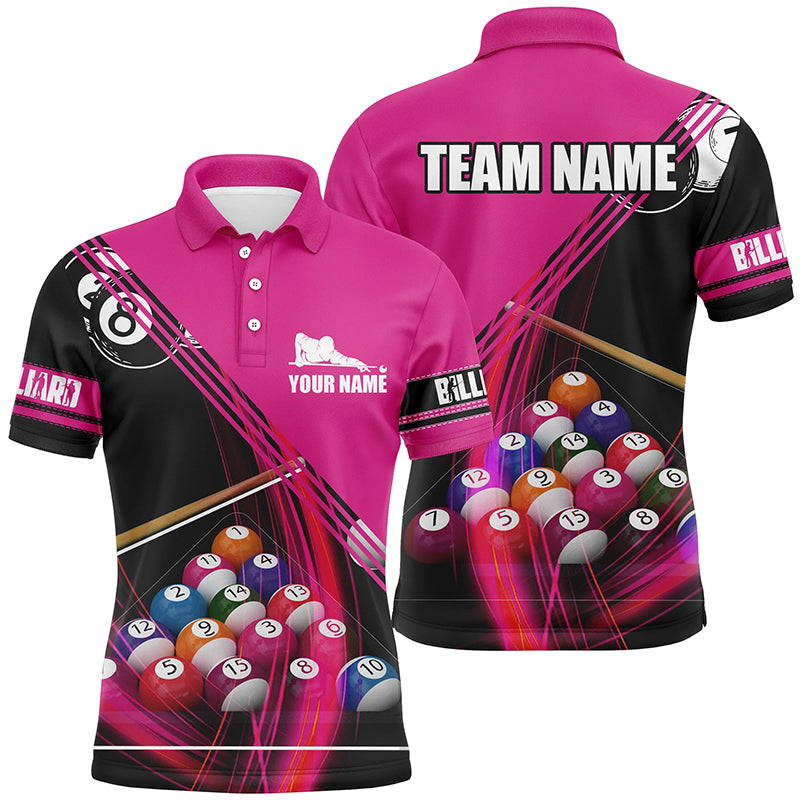 Personalised Pink 3D Polo Shirt for Men - Custom Billiards Jersey V0158