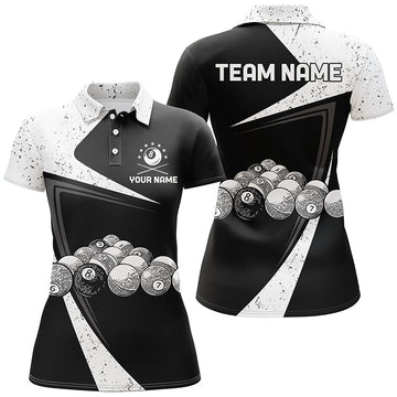 Custom Black & White Grunge Billiard Polo Shirt for Women V0787