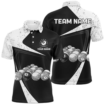 Custom Black & White Grunge Billiard Polo Shirt for Men V0787