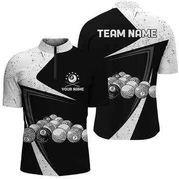 Personalised Black & White Grunge Billiard 8 Ball Quarter-Zip Shirt for Men V0787