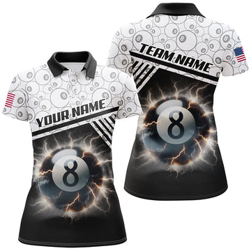 Custom 3D Thunder Lighting 8-Ball Pool Polo Shirt for Women V1011