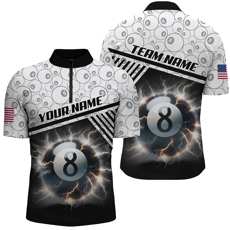 Personalised 3D Thunder Lighting Billiard 8 Ball Quarter-Zip Shirt for Men V1011