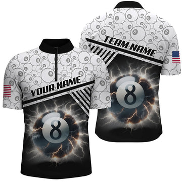Personalised 3D Thunder Lighting Billiard 8 Ball Quarter-Zip Shirt for Men V1011