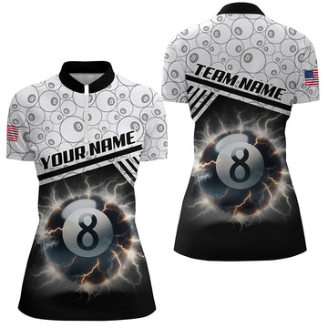 Women's 3D Thunder Lighting 8 Ball Billiard Quarter-Zip Shirt V1011