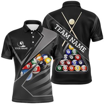 Black Polo Shirt for Men - Custom Name 3D Billiard 8 Ball Jersey V0191