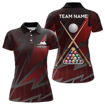 Custom Billiards 3D Polo Shirt for Women - Red/Black V0435