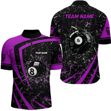 Men's Custom Purple 8 Ball Pool Quarter Zip Shirt V1156