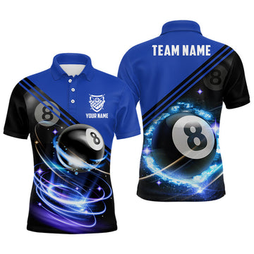 Men's Custom 3D Blue 8 Ball Billiard Polo Shirt V0061