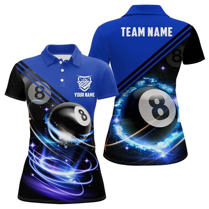 Women's Blue 3D Polo Shirt - Custom 8 Ball Billiard Jersey V0061