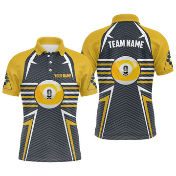 Men's Custom Yellow & Grey 9 Ball Pool Polo Shirt V0461