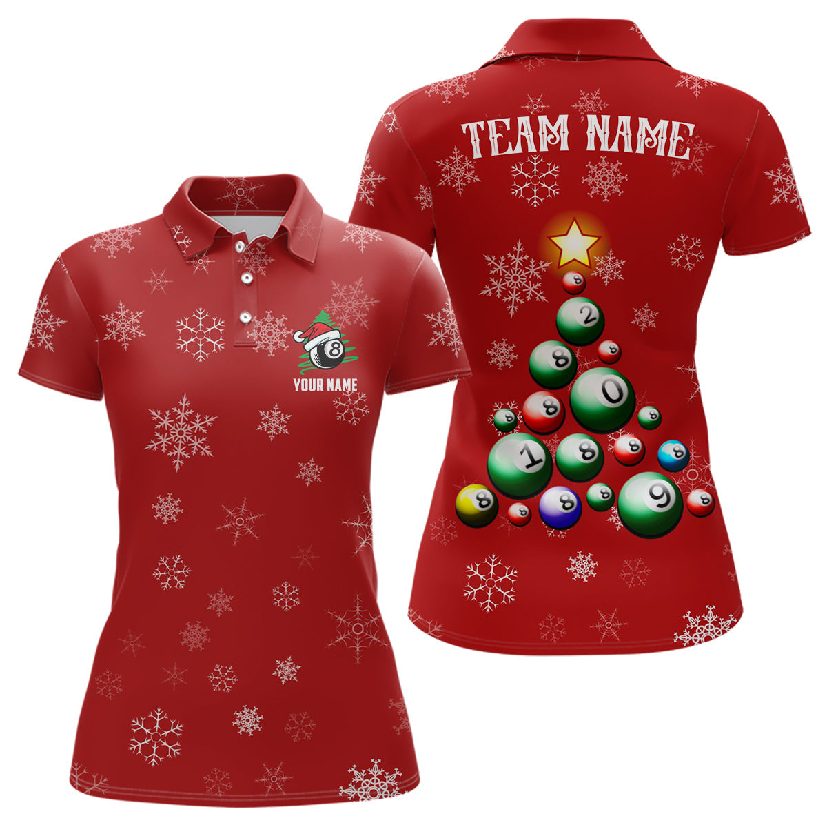 Personalised Funny Christmas Billiards Polo Shirt for Women V0671