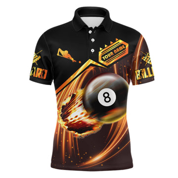 Custom Name 3D Billiard Polo Shirt for Men - Fire Theme V0243