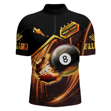 Personalised 3D Fire Billiard Quarter-Zip Shirt for Men V0243