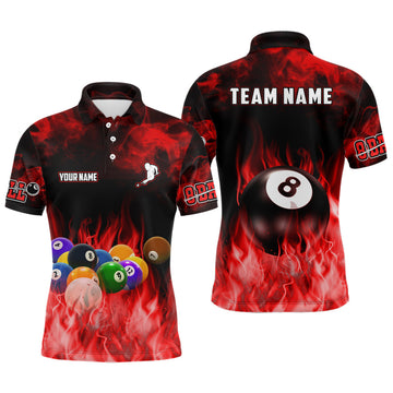 Red Flame 3D Polo Shirt for Men - Custom Billiard Balls Design V0491