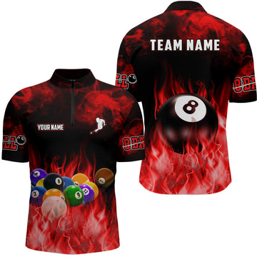 Men's 3D Flame Red Pool Quarter-Zip Shirt V0491