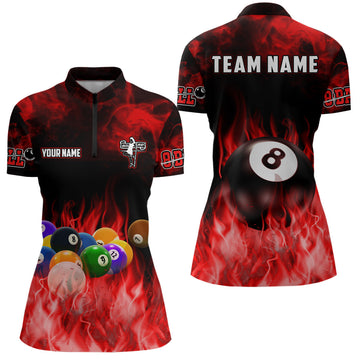 Women's Red Flame 3D Pool Quarter-Zip Shirt V0491