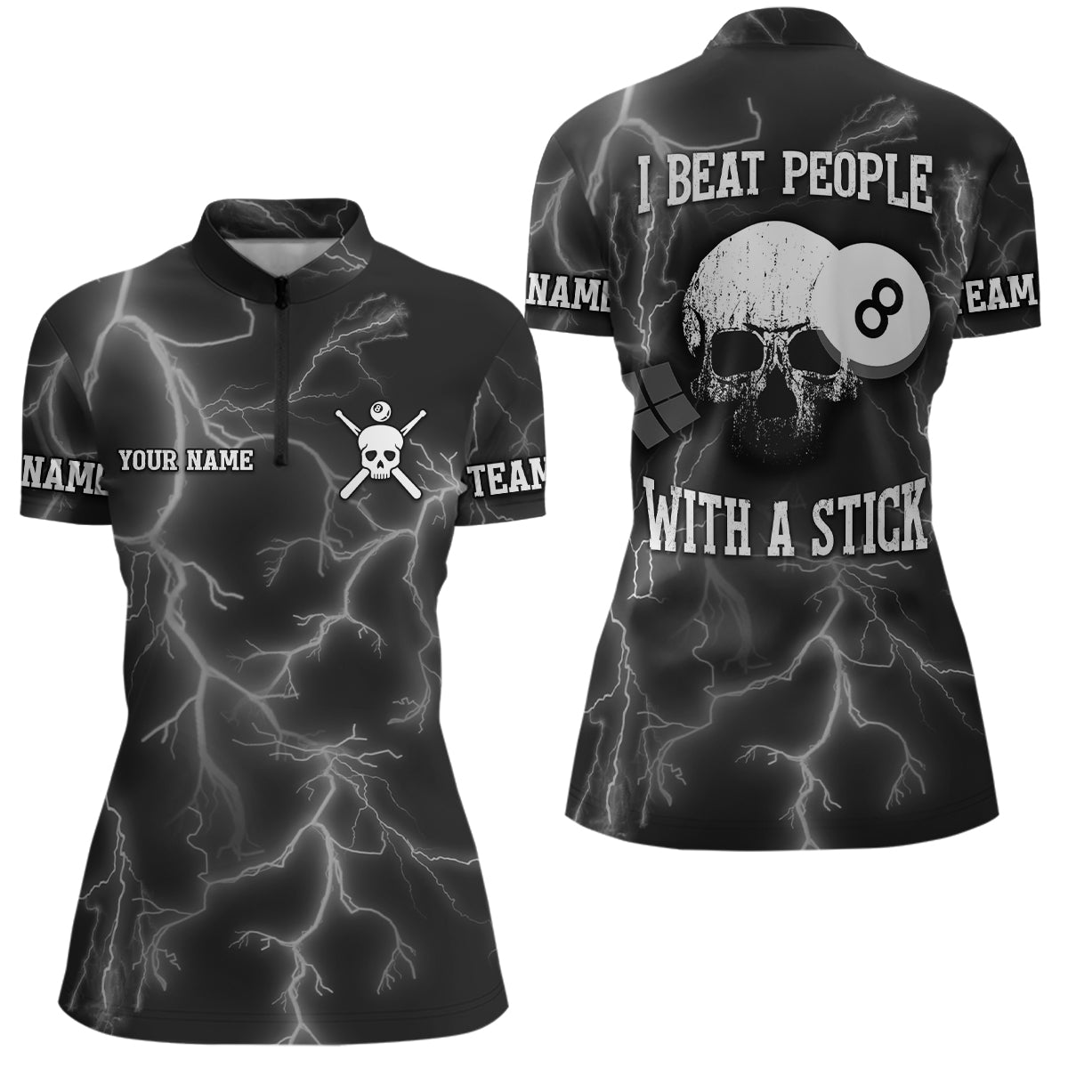 Personalised 'I Beat People With A Stick' Billiard Quarter-Zip Shirt for Women V0493