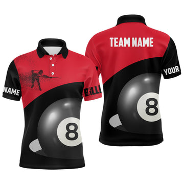 Funny 3D Billiard Player 8-Ball Polo Shirt for Men - Red/Black V0508