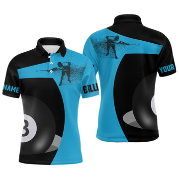 Personalised 3D Billiard Player 8 Ball Polo Shirt for Men - Blue/Black V0511