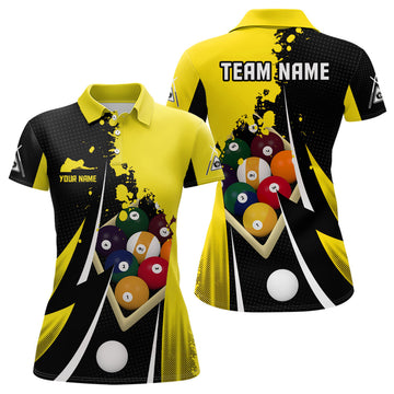 Women's 3D Black & Yellow 9 Ball Pool Polo Shirt V0514