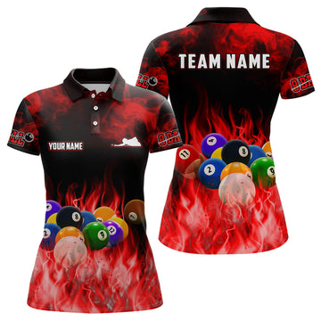 Flame Billiard Red 3D Polo Shirt for Women - Custom 8 Ball Pool Jersey V0517