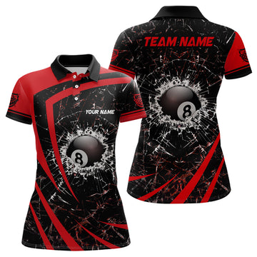 Personalised Red 3D Billiard Polo Shirt for Women V0973