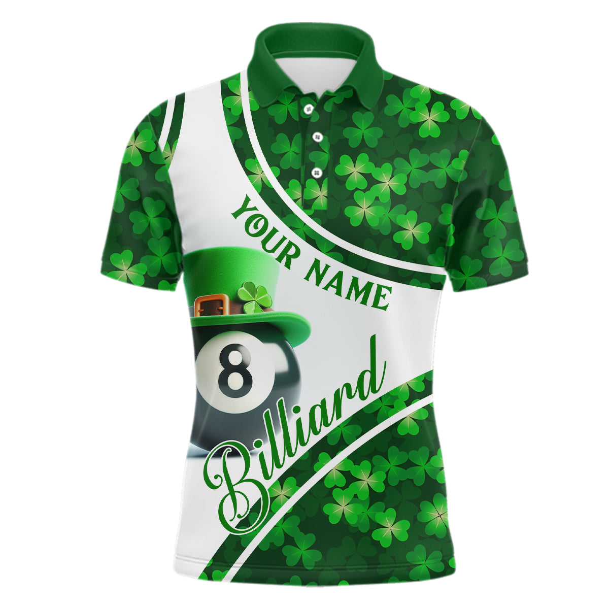 St Patrick's Day 3D Billiard Polo Shirt for Men - Shamrock Design V0995