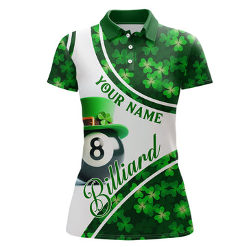 St Patrick's Day 3D Polo Shirt for Women - Shamrock Billiard Design V0995