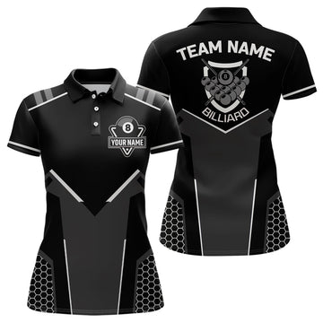 Women's Black & White 3D 8 Ball Billiard Polo Shirt V1055