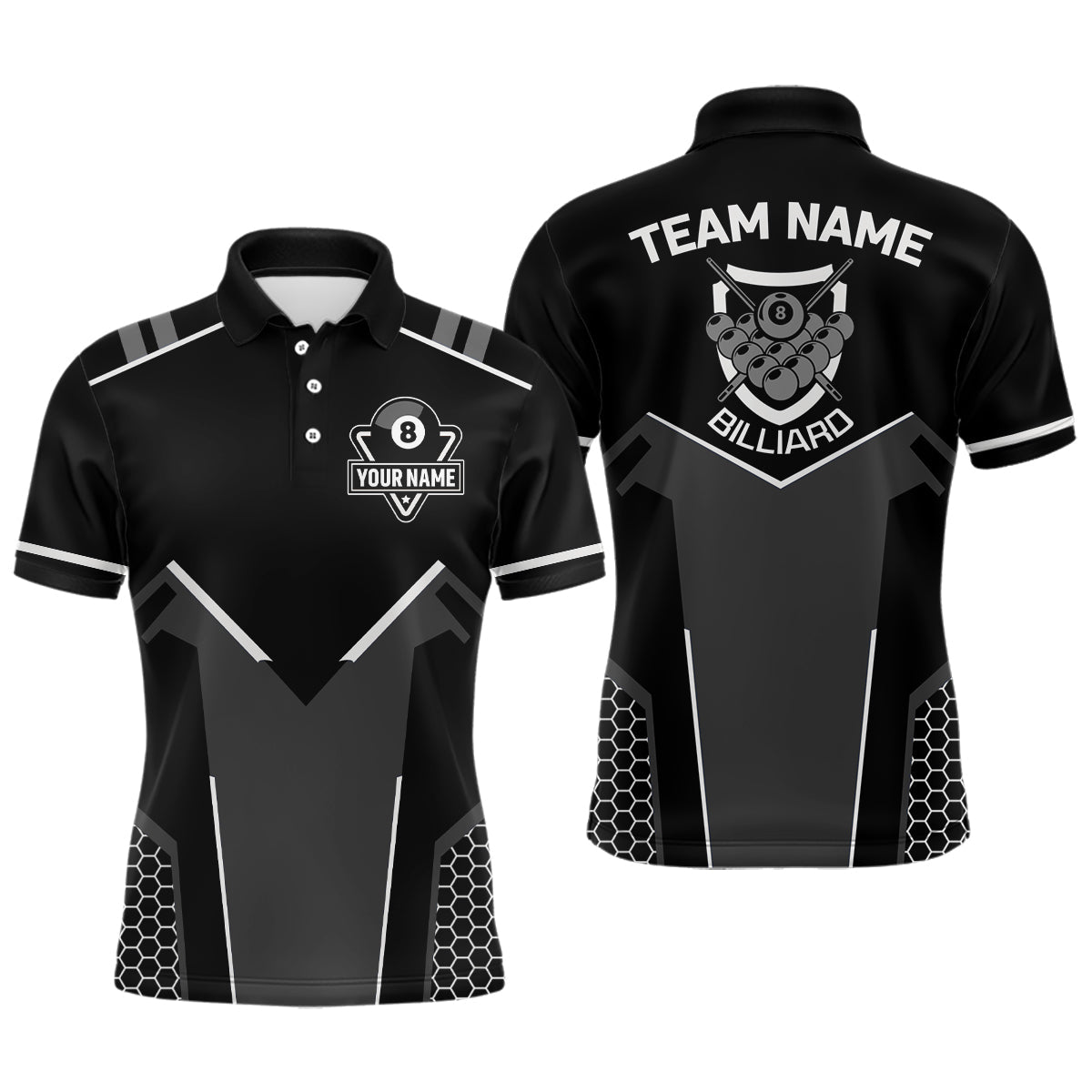 8 Ball Pool 3D Polo Shirt for Men - Black & White V1055
