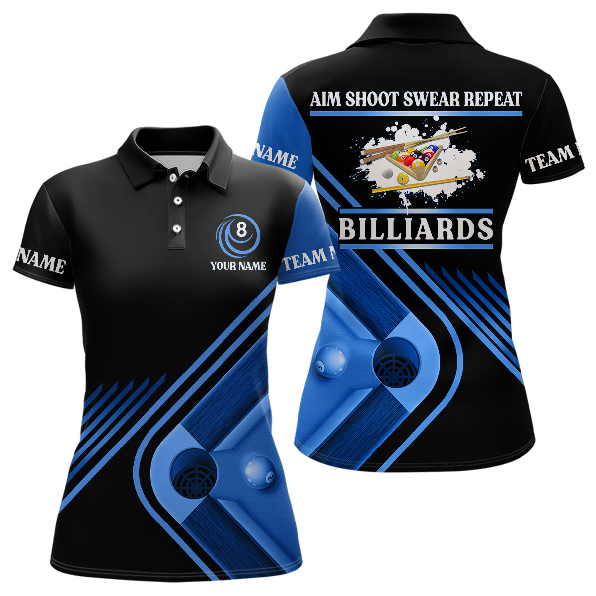 Billiards Aim Shoot Polo Shirt for Women - Blue V0117