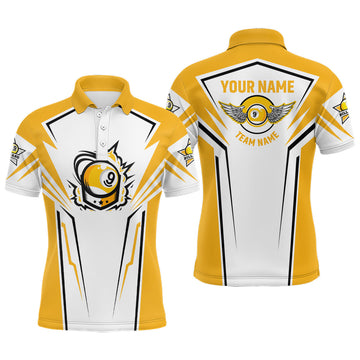Custom 3D Funny Billiard 9 Ball Polo Shirt for Men - White/Yellow V0759