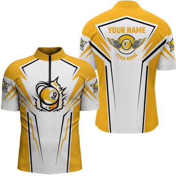 Men's 3D Funny Billiard 9 Ball Quarter-Zip Shirt, White/Yellow V0759