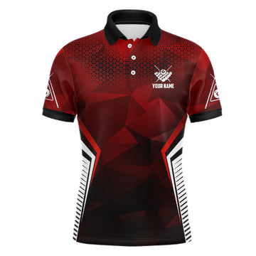 Custom Red & Black 3D Billiard Polo Shirt for Men V0770