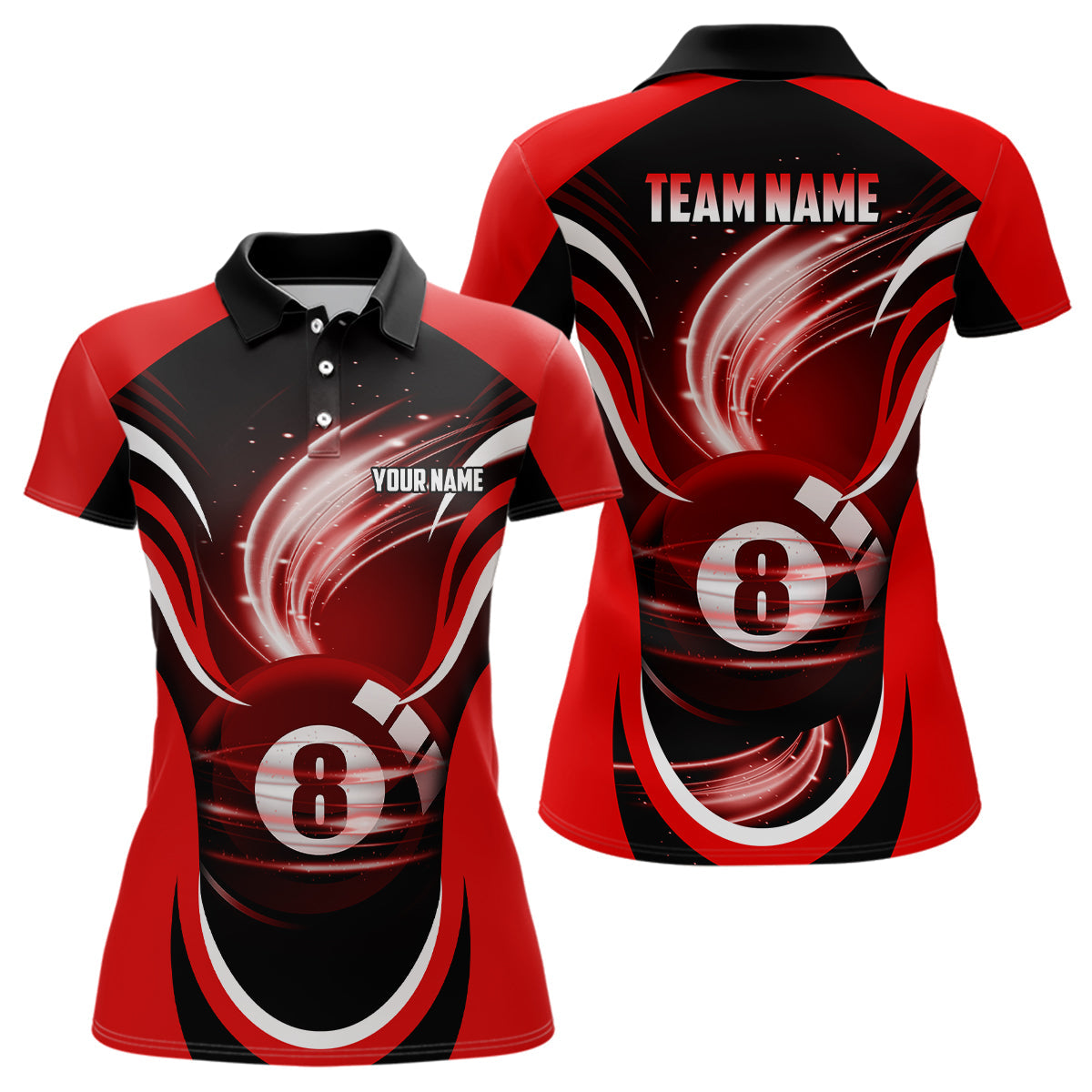 Women's Custom 3D Red Black 8 Ball Pool Polo Shirt V0772