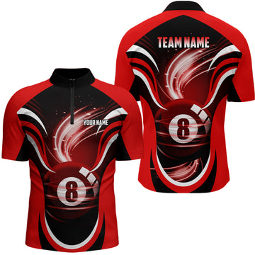 Custom Red/Black 3D Pool Quarter-Zip Shirt for Men V0772