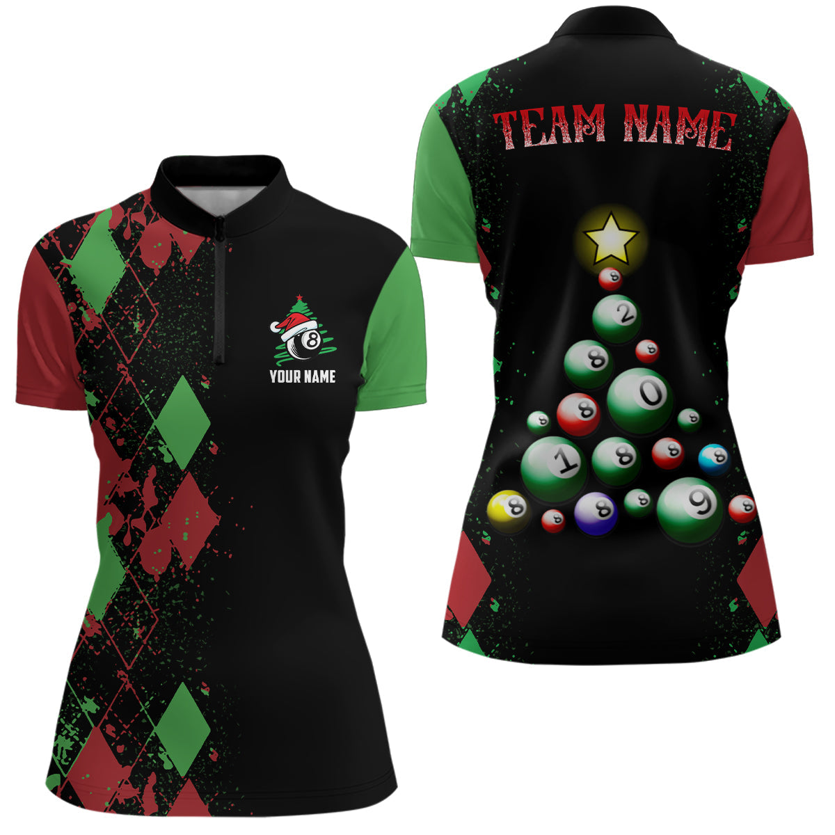 Funny Christmas Billiards Quarter-Zip Shirt for Women V0620