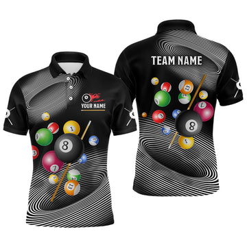 Men's Custom 8 Ball Pool Polo Shirt in White and Black V0784