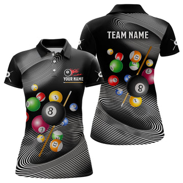 Custom 3D Billiard Polo Shirt for Women - White & Black 8 Ball Design V0784