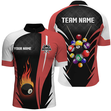Men's Custom 8-Ball Pool Flame Quarter-Zip Shirt T0395