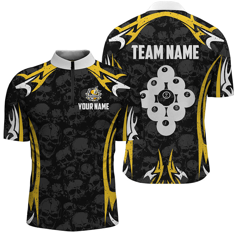 Billiard 9 Ball Skull Pattern Men's Quarter-Zip Shirt - Custom Team Jersey T1280