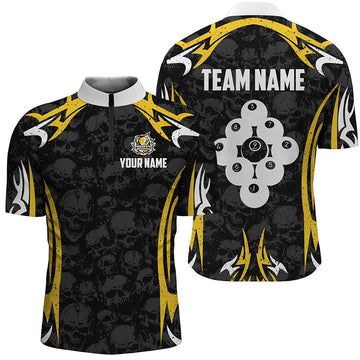Billiard 9 Ball Skull Pattern Men's Quarter-Zip Shirt - Custom Team Jersey T1280