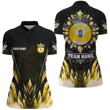 Custom Yellow 9 Ball Pool Crown Women's Quarter-Zip Jersey T1297