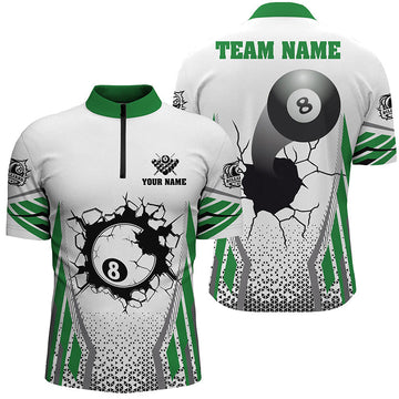 Men's Custom Billiard Quarter-Zip Shirt - White & Green Cracked Wall Design T1130