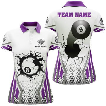 Women's Custom White & Purple 8-Ball Pool Polo Shirt T1131