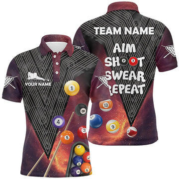 Billiard Aim Shoot Repeat Red Custom Name 3D Polo Shirt for Men T0219