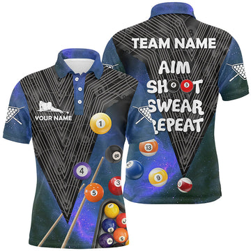 Billiard Aim Shoot Repeat Blue Custom Name 3D Polo Shirt for Men T0220