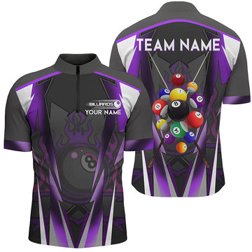 Men's Purple 8 Ball Billiard Quarter-Zip Jersey T1355