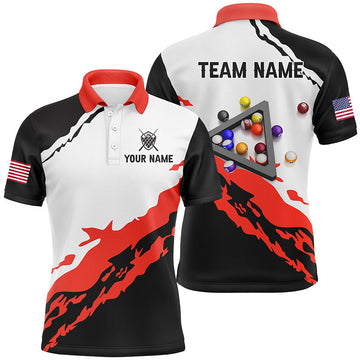 Men's Custom Black & Red Billiards Polo Shirt T1058