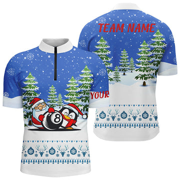 Men's Christmas Billiard Snow Pattern Quarter-Zip Shirt T0522